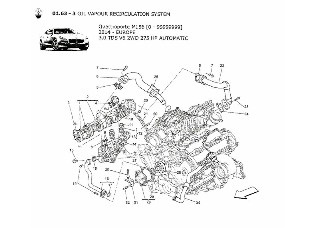 Maserati QTP. V6 3.0 TDS 275bhp 2014 oil vapour recirculation system Part Diagram