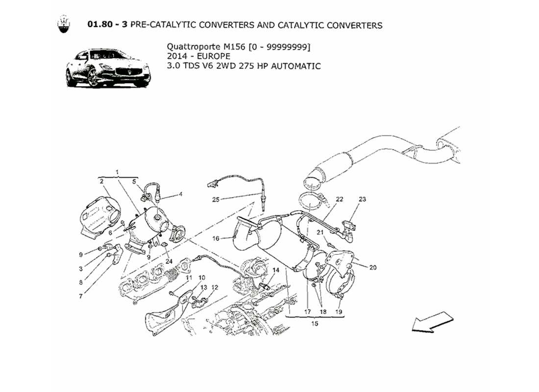 Maserati QTP. V6 3.0 TDS 275bhp 2014 pre-catalytic converters and catalytic converters Part Diagram