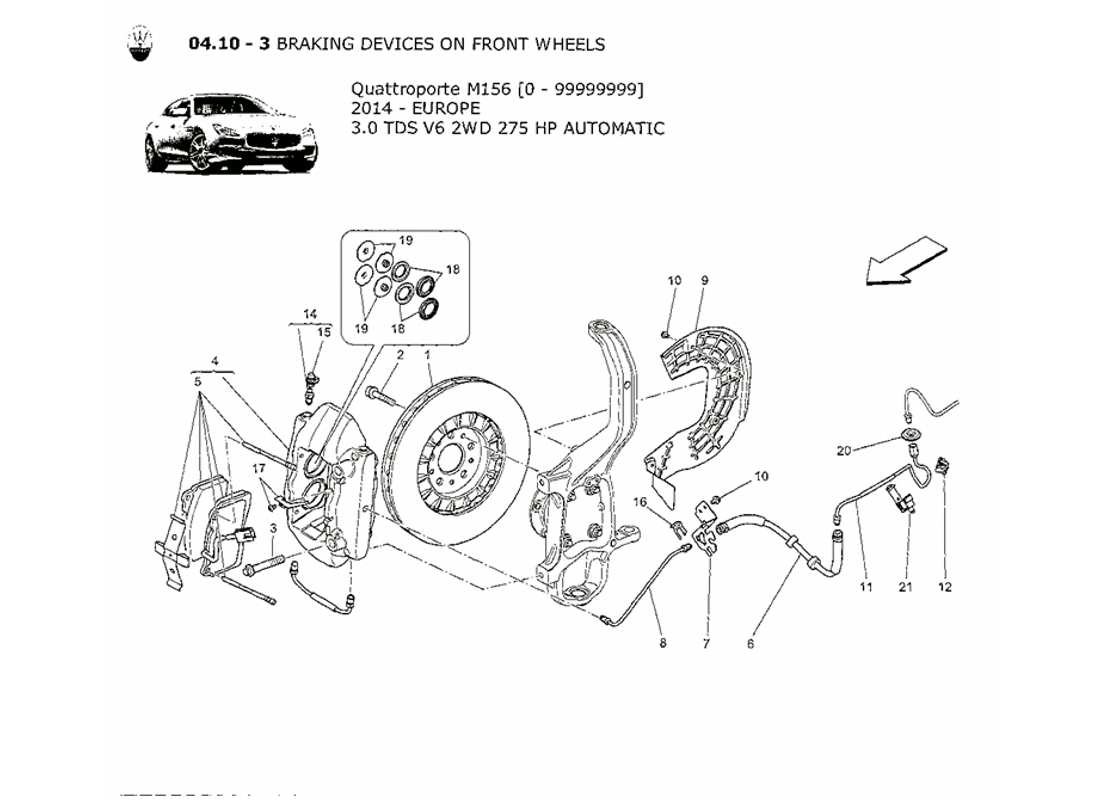 Maserati QTP. V6 3.0 TDS 275bhp 2014 braking devices on front wheels Part Diagram