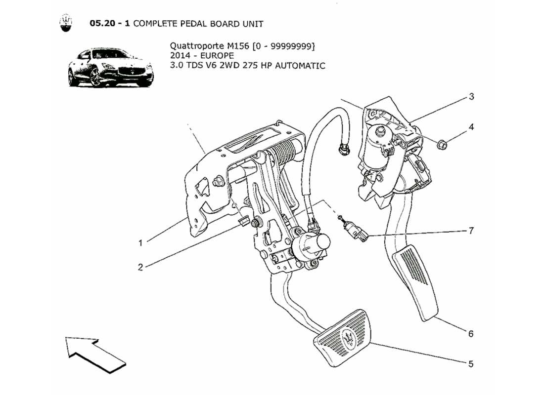 Maserati QTP. V6 3.0 TDS 275bhp 2014 COMPLETE PEDAL BOARD UNIT Part Diagram
