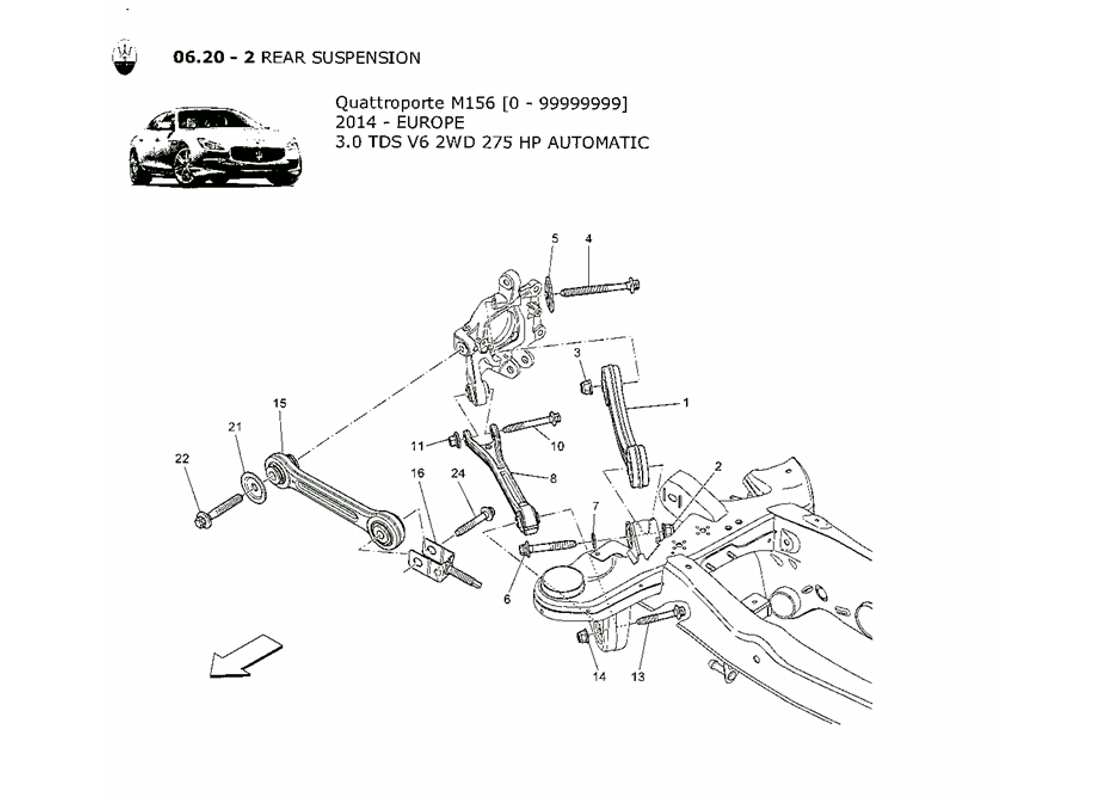 Maserati QTP. V6 3.0 TDS 275bhp 2014 Rear Suspension Part Diagram