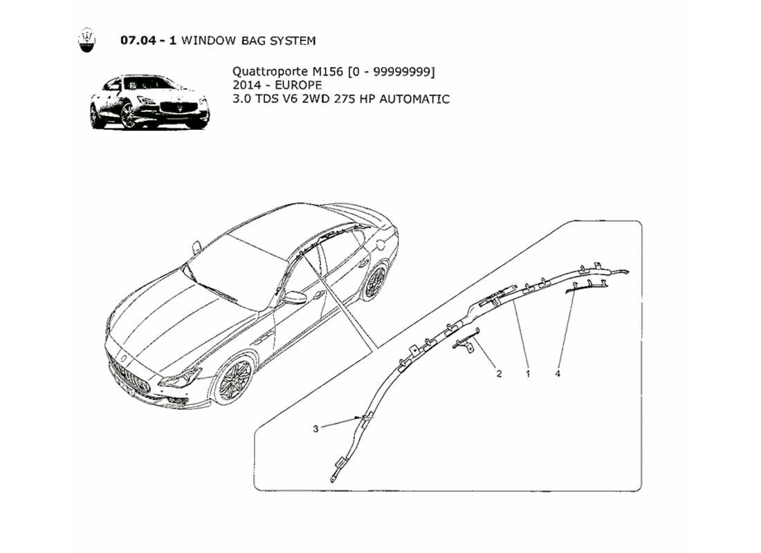 Maserati QTP. V6 3.0 TDS 275bhp 2014 WINDOW BAG SYSTEM Part Diagram