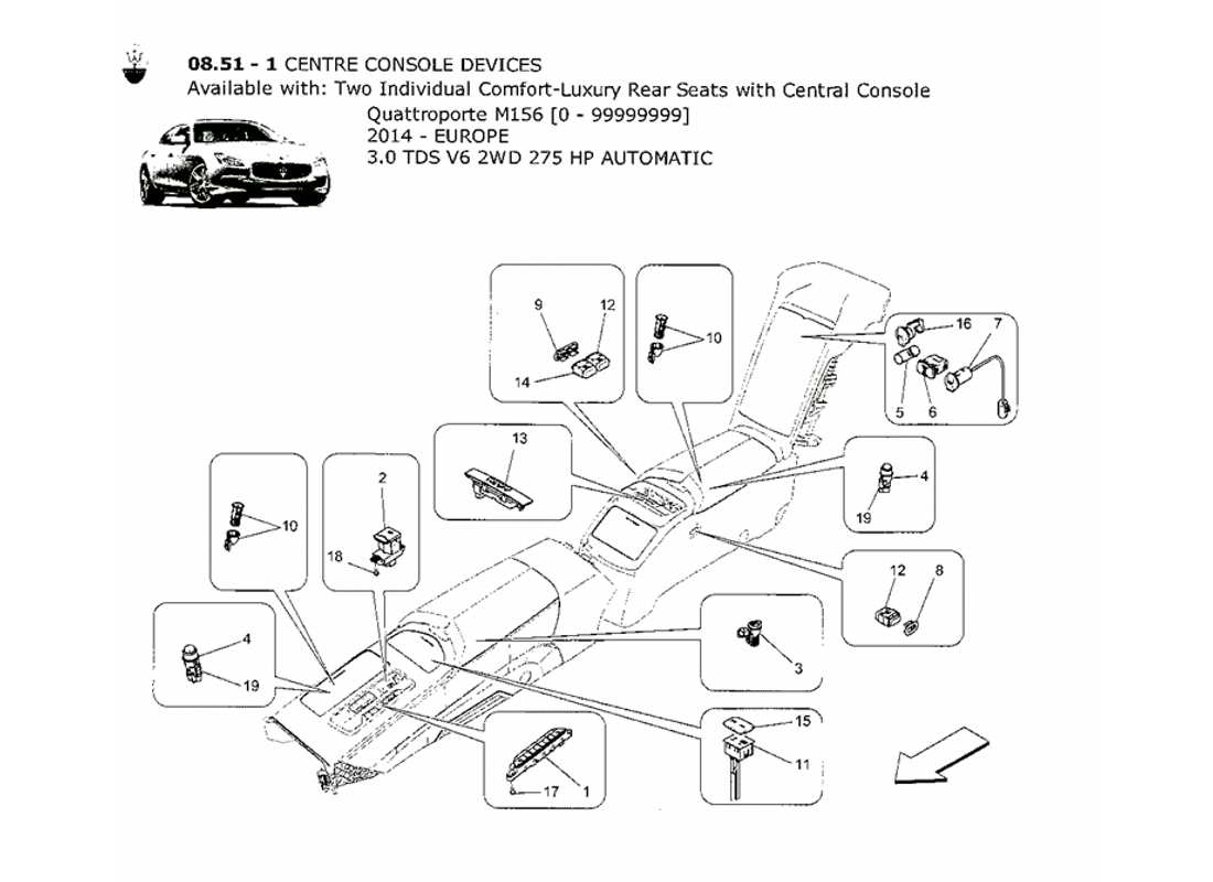 Maserati QTP. V6 3.0 TDS 275bhp 2014 centre console devices Part Diagram