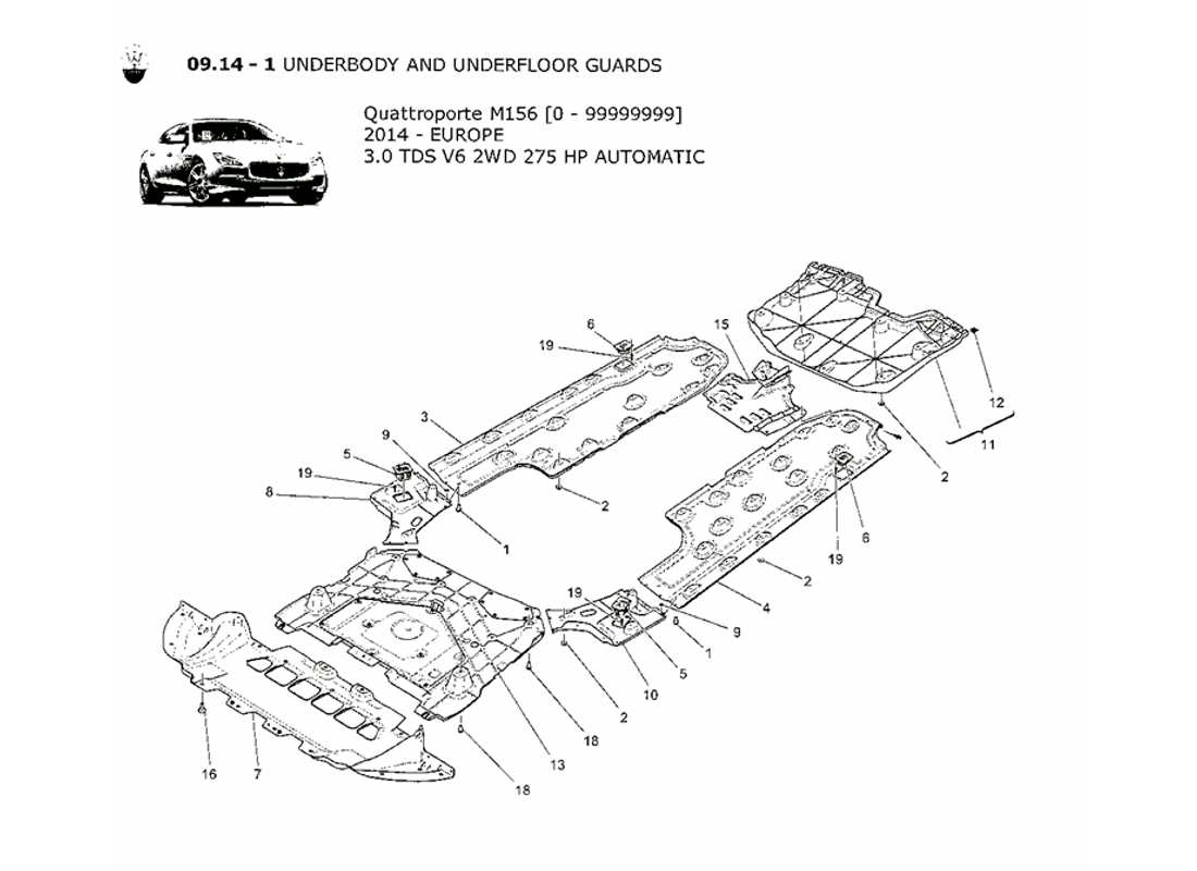 Maserati QTP. V6 3.0 TDS 275bhp 2014 underbody and underfloor guards Part Diagram
