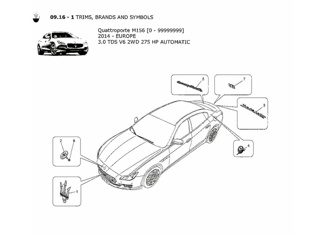 Maserati QTP. V6 3.0 TDS 275bhp 2014 trims, brands and symbols Part Diagram
