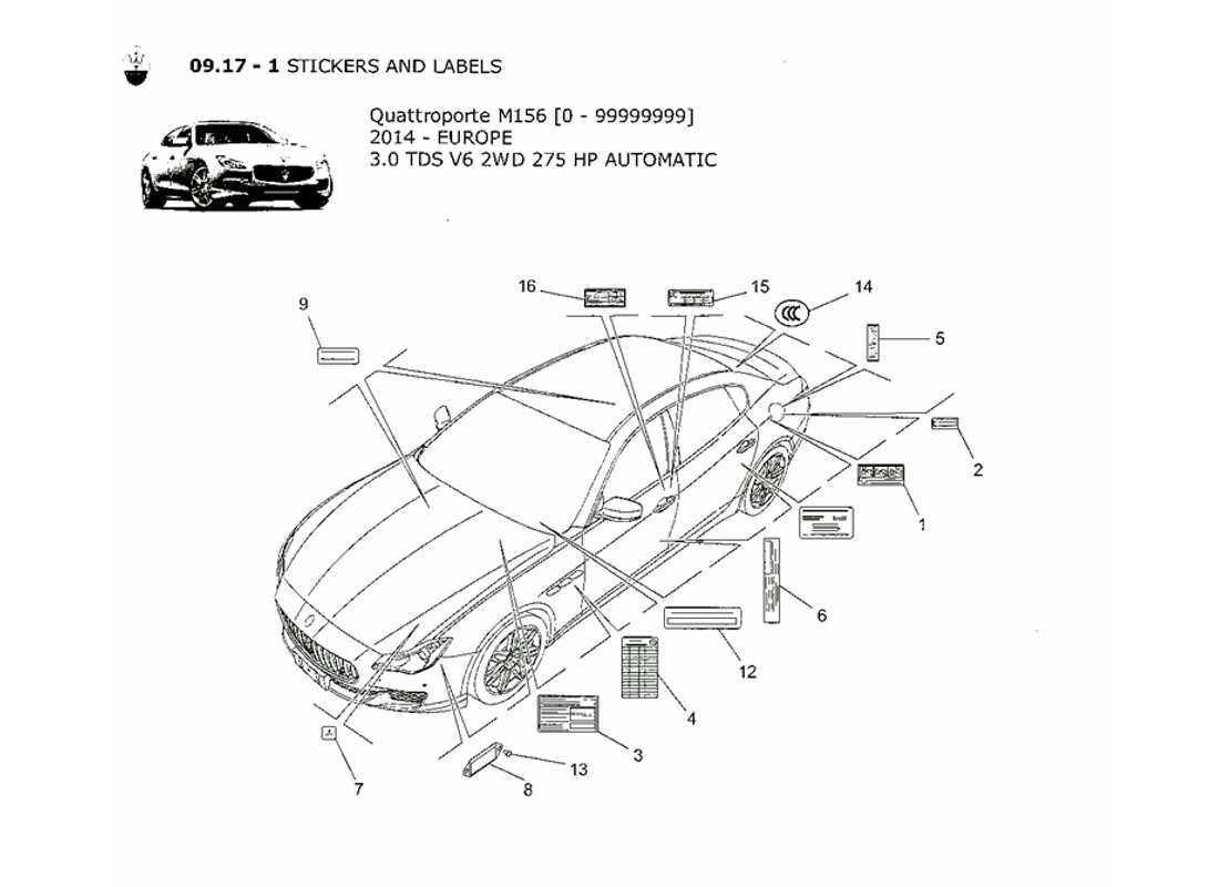 Maserati QTP. V6 3.0 TDS 275bhp 2014 STICKERS AND LABELS Part Diagram