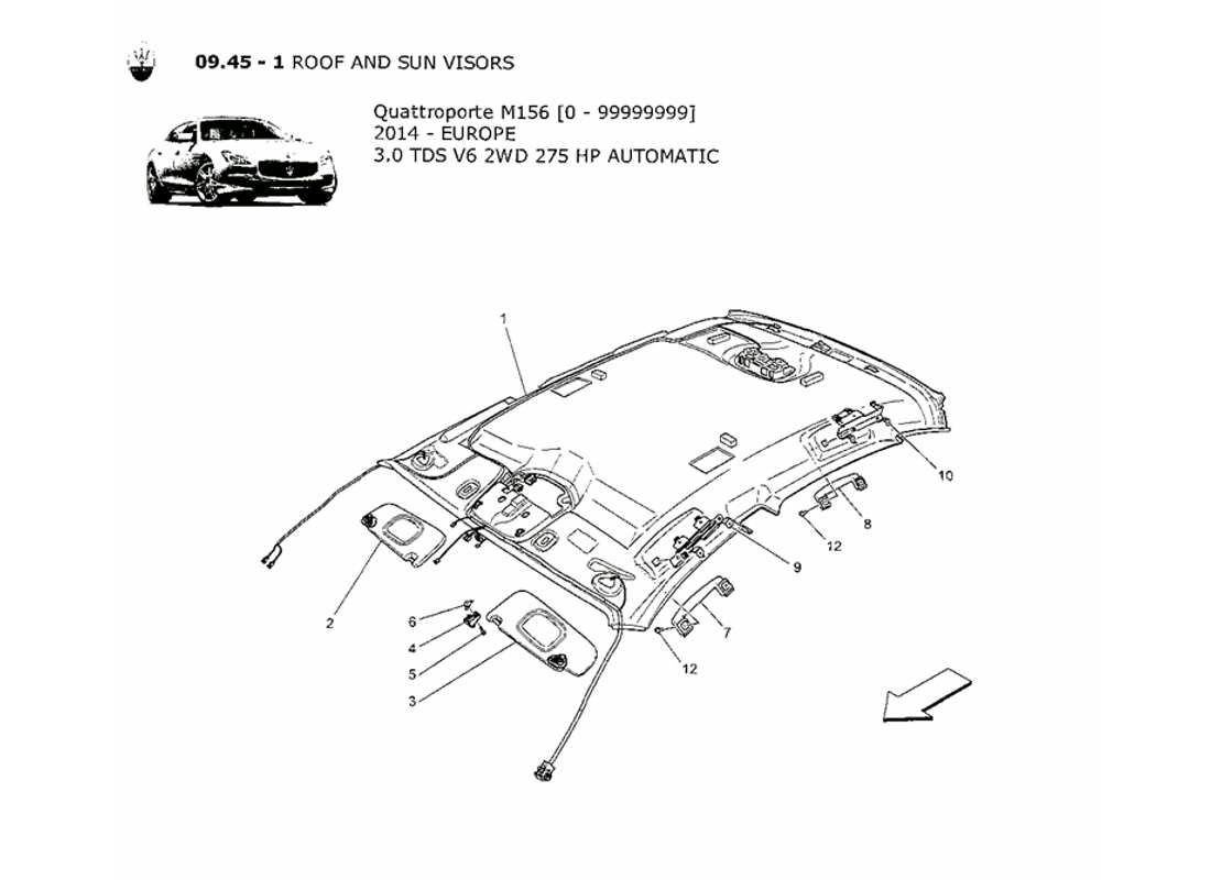Maserati QTP. V6 3.0 TDS 275bhp 2014 ROOF AND SUN VISORS Part Diagram