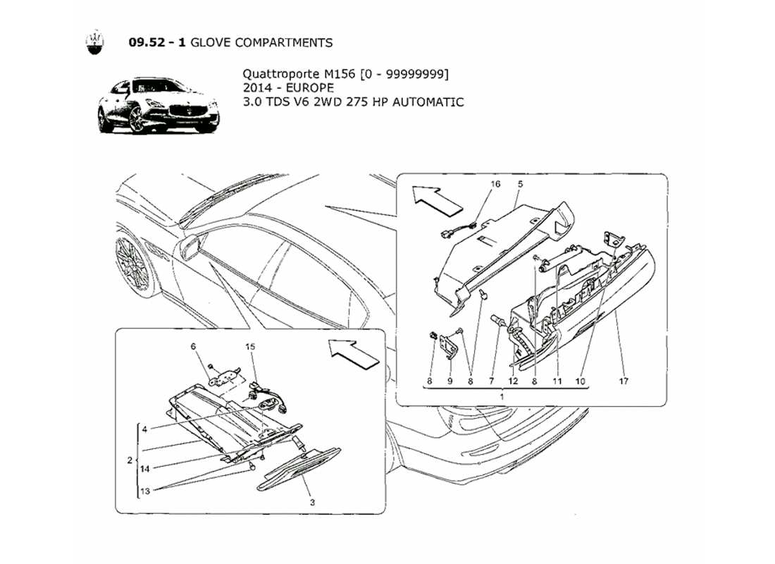 Maserati QTP. V6 3.0 TDS 275bhp 2014 glove compartments Part Diagram