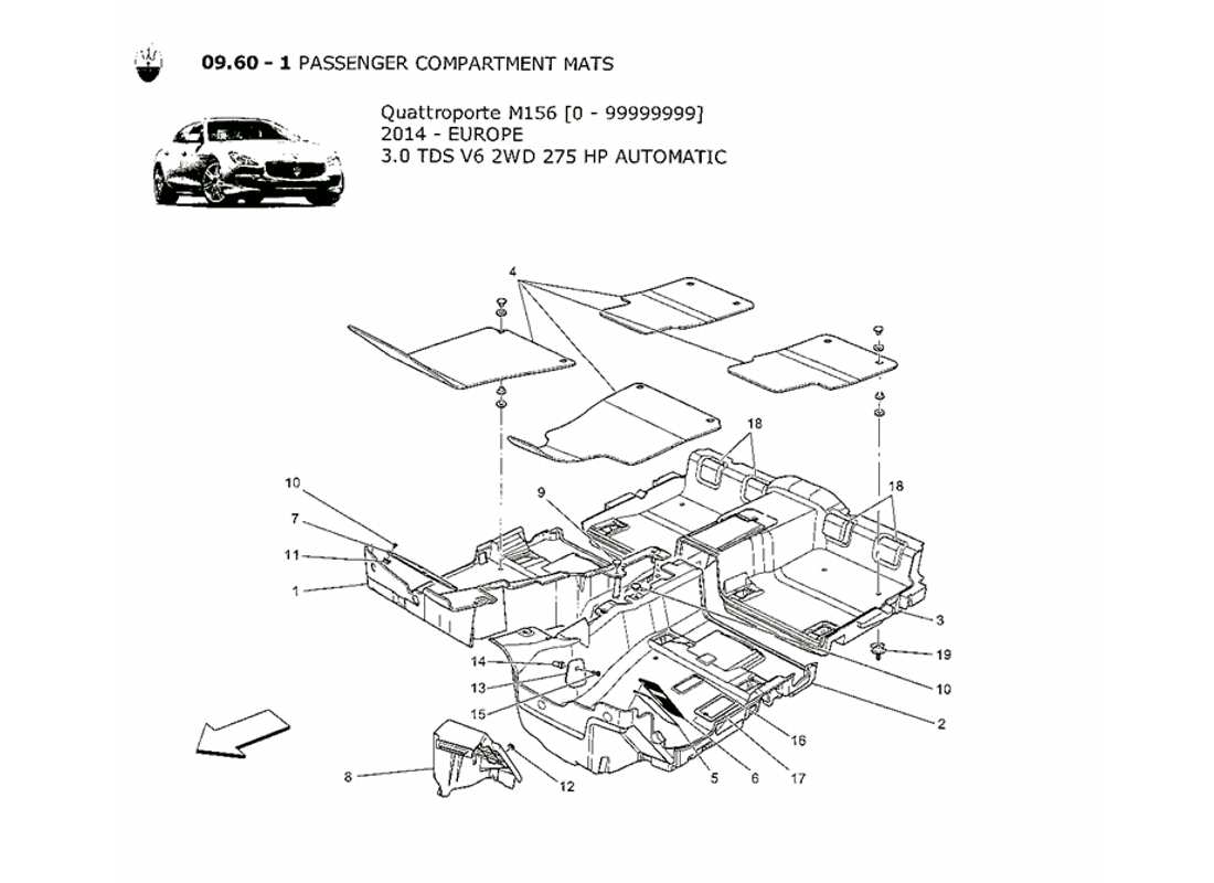 Maserati QTP. V6 3.0 TDS 275bhp 2014 PASSENGER COMPARTMENT MATS Part Diagram
