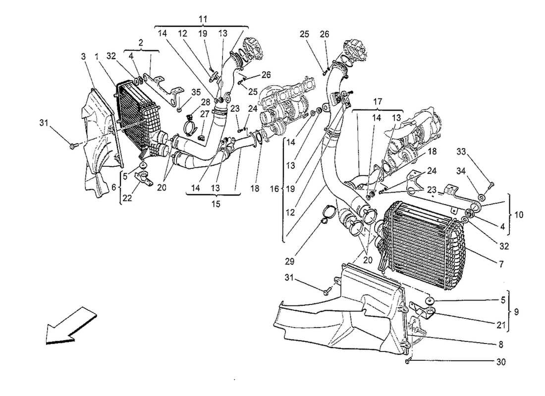 Maserati QTP. V8 3.8 530bhp 2014 Intercooling System Parts Diagram