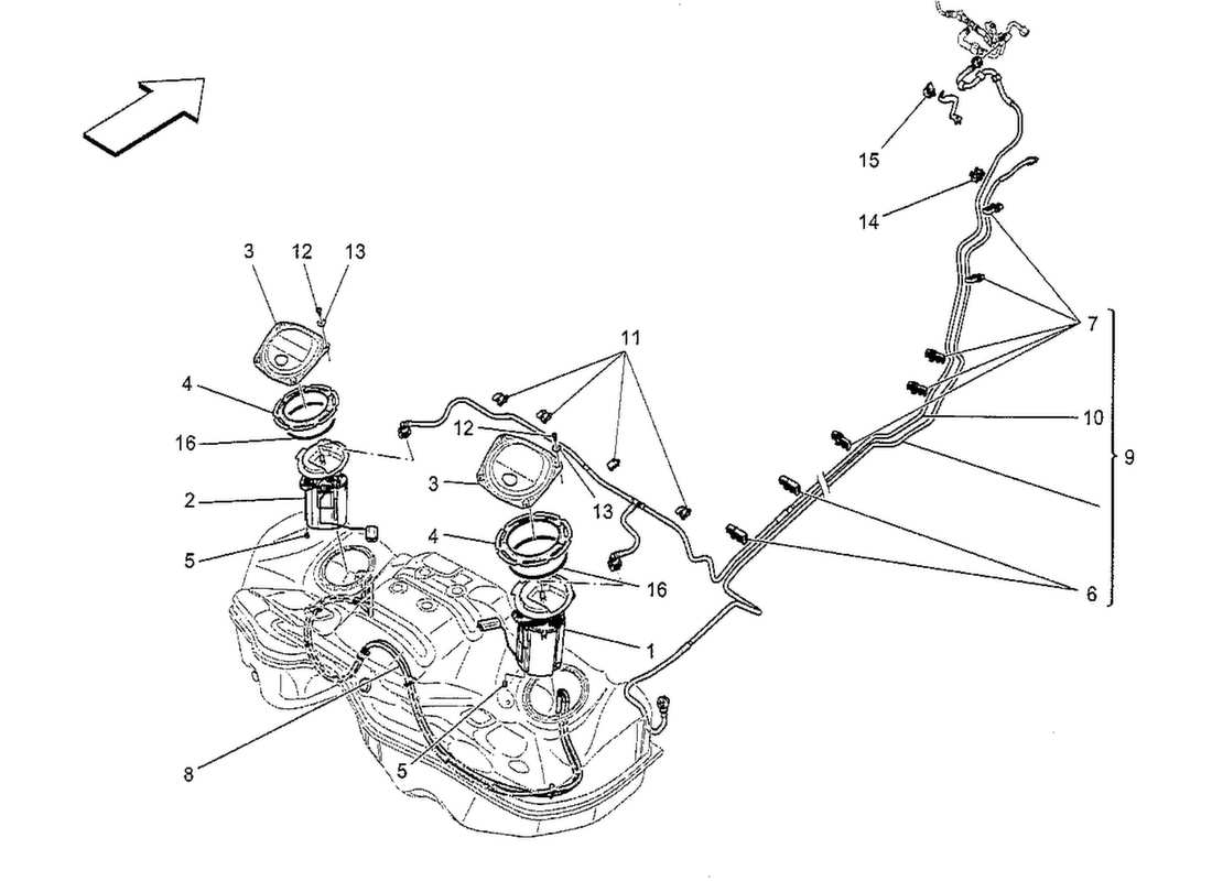 Maserati QTP. V8 3.8 530bhp 2014 fuel pumps and connection lines Parts Diagram