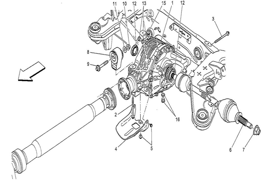 Maserati QTP. V8 3.8 530bhp 2014 DIFFERENTIAL AND REAR AXLE SHAFTS Parts Diagram