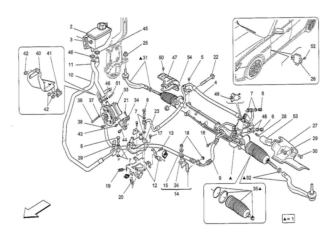Maserati QTP. V8 3.8 530bhp 2014 STEERING RACK AND HYDRAULICS STEERING PUMP Part Diagram