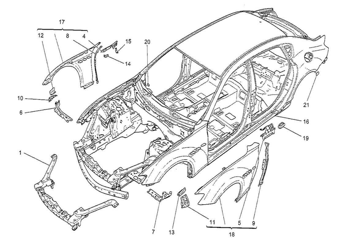 Maserati QTP. V8 3.8 530bhp 2014 BODYWORK AND FRONT OUTER TRIM PANELS Part Diagram