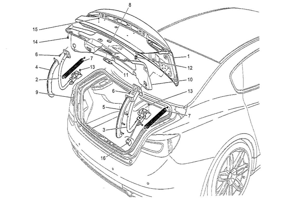 Maserati QTP. V8 3.8 530bhp 2014 REAR LID Parts Diagram
