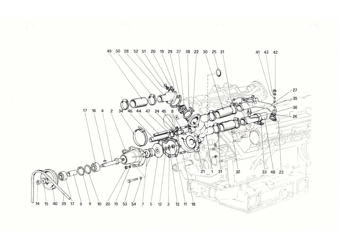 Ferrari 208 GTB GTS Water Pump and Pipings Parts Diagram