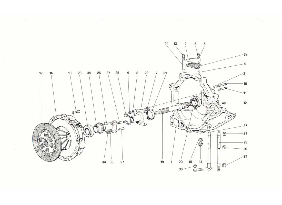 Ferrari 208 GTB GTS Clutch Unit and Cover Part Diagram