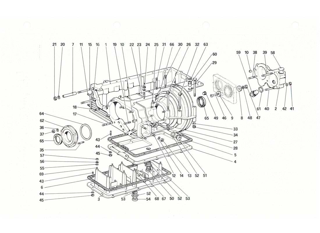 Ferrari 208 GTB GTS Gearbox -differential housingand oil sump Part Diagram