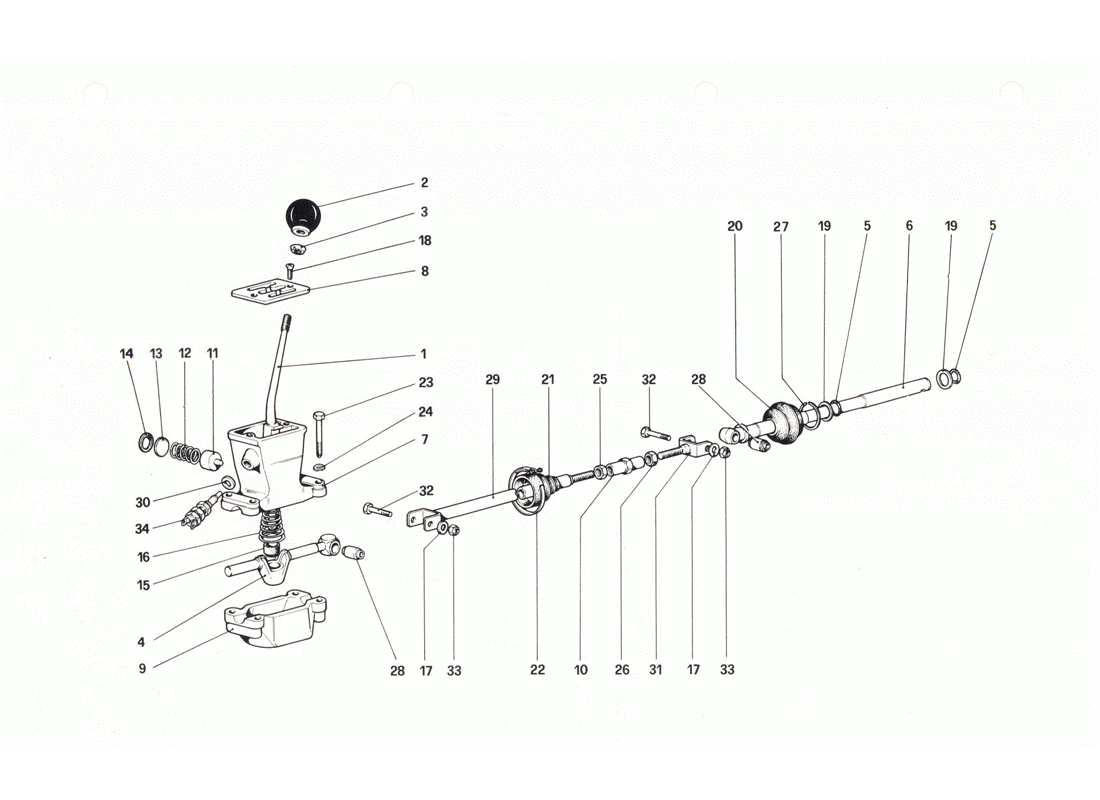 Ferrari 208 GTB GTS Outside Gearbox Controls Parts Diagram