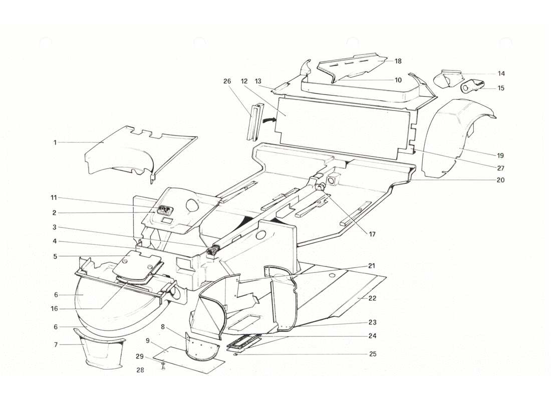 Ferrari 208 GTB GTS Body Shell - Inner Elements Parts Diagram
