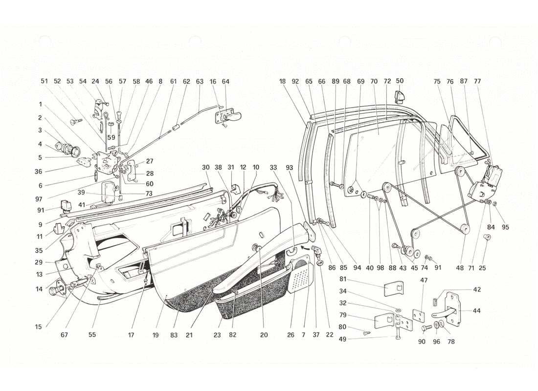 Ferrari 208 GTB GTS Doors Part Diagram