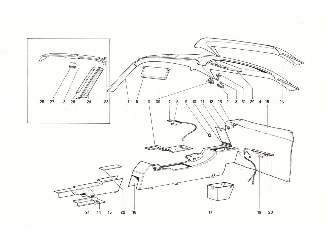 Ferrari 208 GTB GTS Tunnel and Roof Parts Diagram