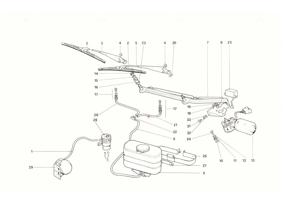 Ferrari 208 GTB GTS Windshield Wiper, Washer and Horn Parts Diagram