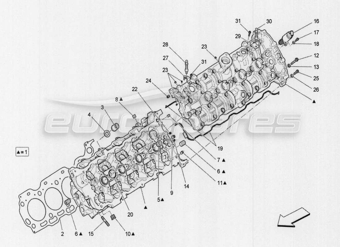 Maserati QTP. V8 3.8 530bhp Auto 2015 LH cylinder head Part Diagram
