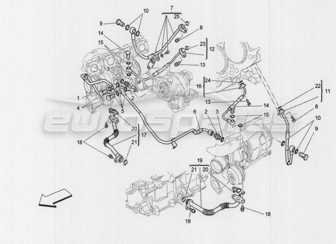 Maserati QTP. V8 3.8 530bhp Auto 2015 turbocharging system: lubrication and cooling Part Diagram
