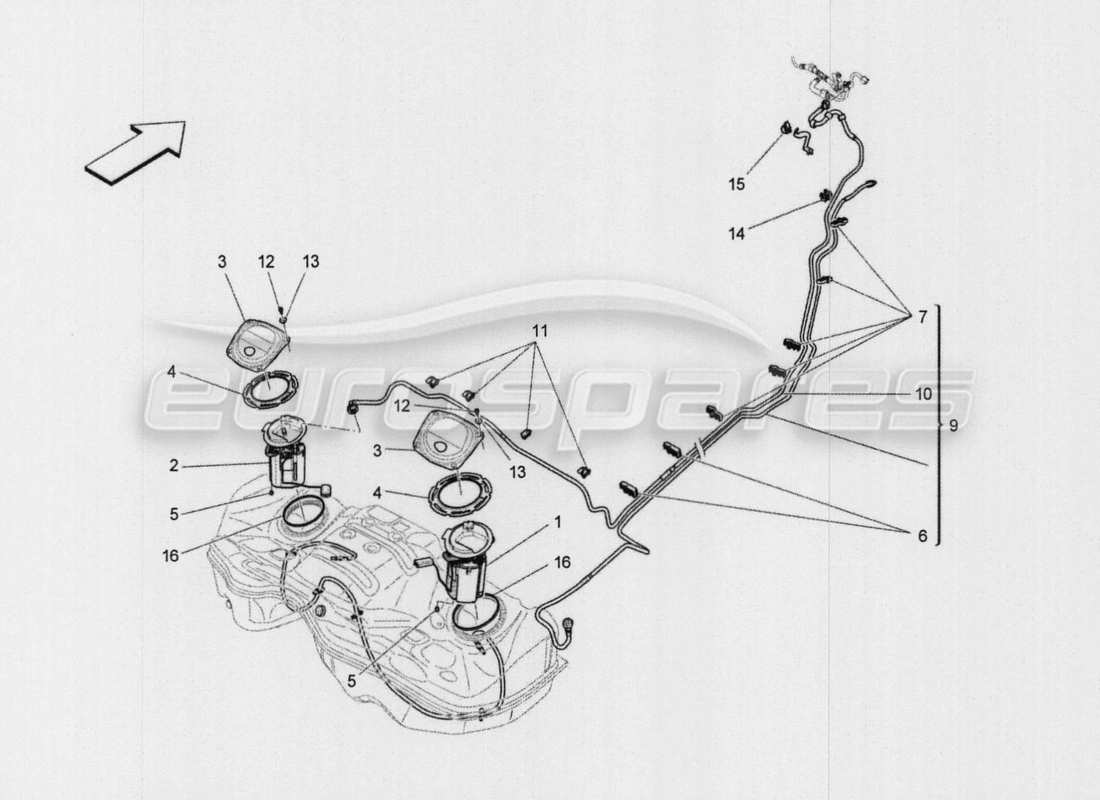 Maserati QTP. V8 3.8 530bhp Auto 2015 fuel pumps and connection lines Part Diagram
