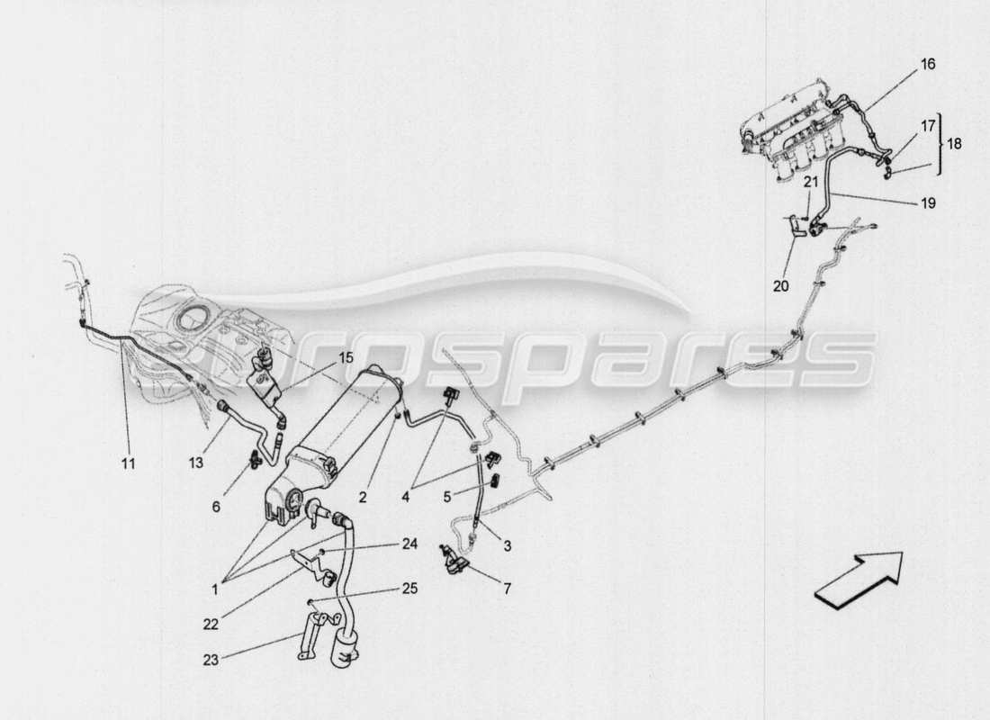 Maserati QTP. V8 3.8 530bhp Auto 2015 fuel vapour recirculation system Part Diagram