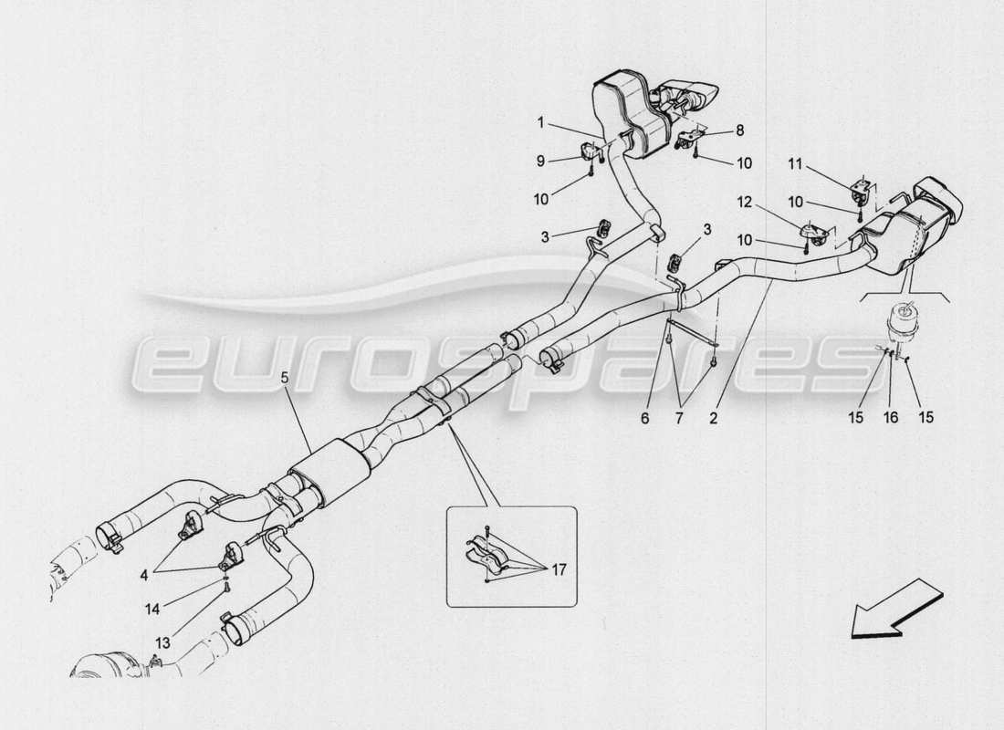 Maserati QTP. V8 3.8 530bhp Auto 2015 silencers Part Diagram
