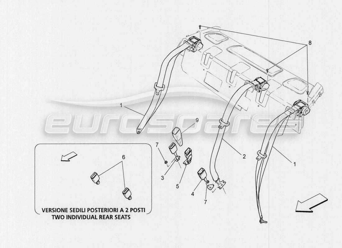 Maserati QTP. V8 3.8 530bhp Auto 2015 Rear Seatbelts Part Diagram