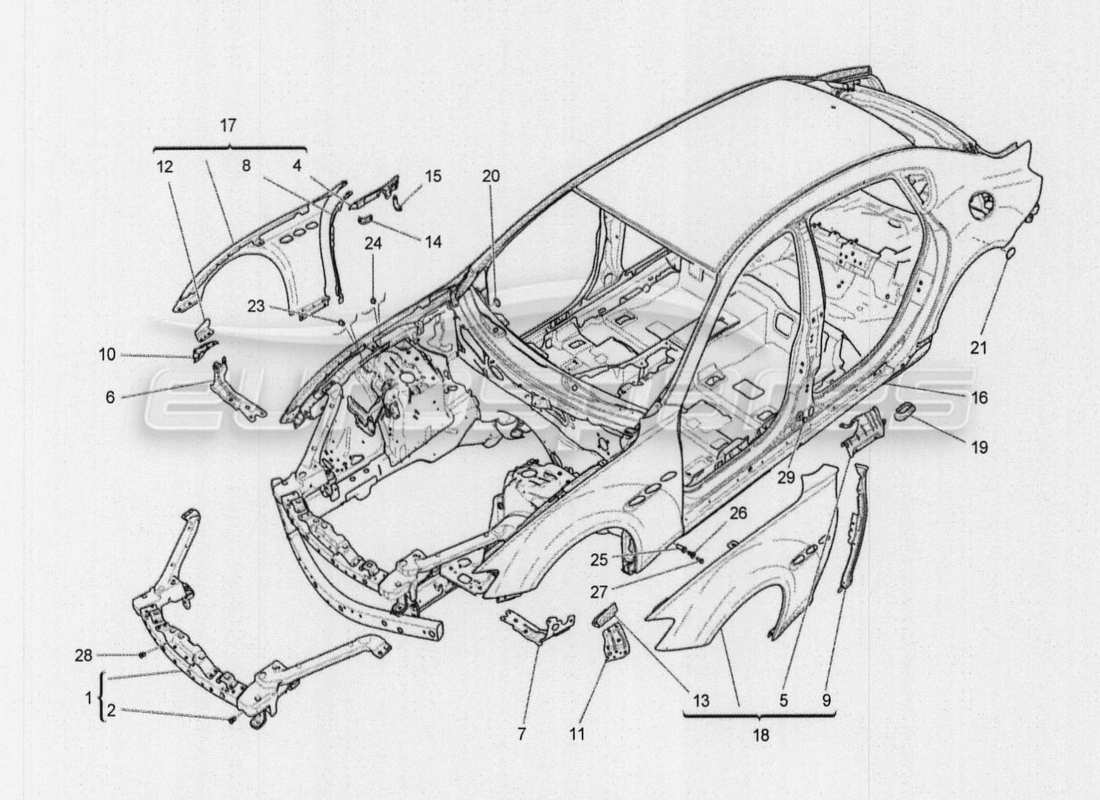 Maserati QTP. V8 3.8 530bhp Auto 2015 BODYWORK AND FRONT OUTER TRIM PANELS Part Diagram