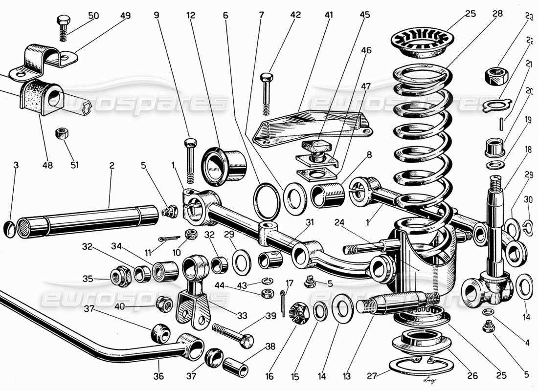 Ferrari 330 GT 2+2 Front Wheel Suspension Bottom Arms Part Diagram