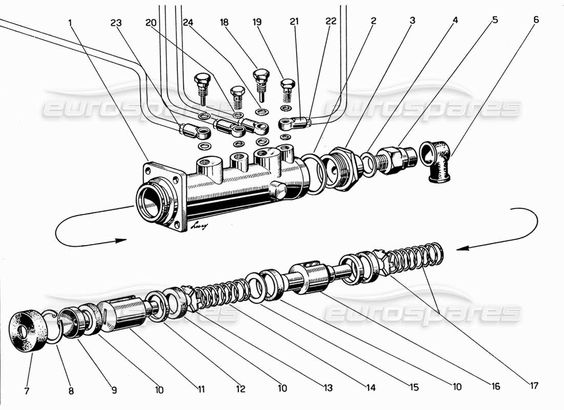 Ferrari 330 GT 2+2 Double Brake Master Cylinder Part Diagram