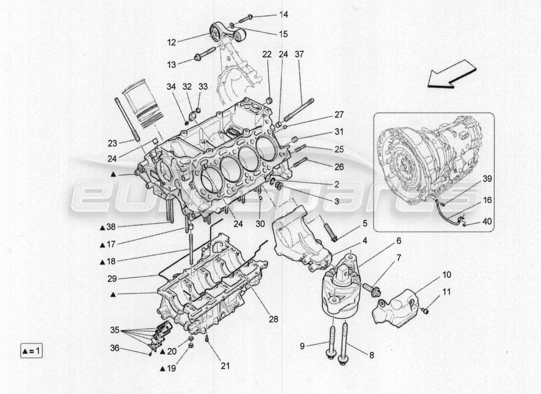 Maserati QTP. V8 3.8 530bhp 2014 Auto crankcase Part Diagram
