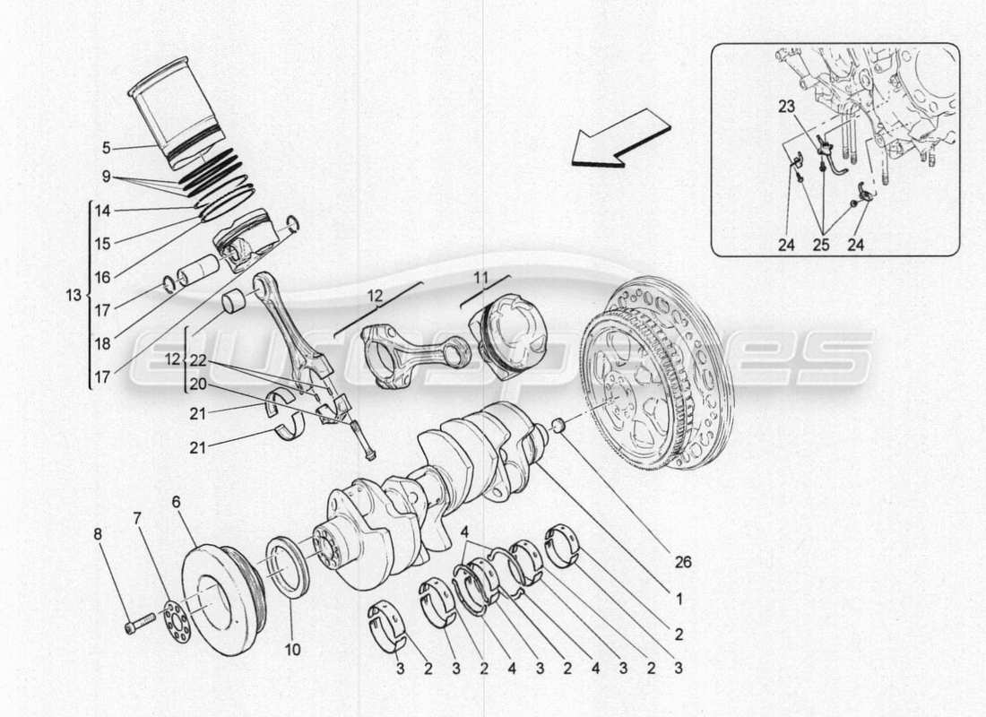 Maserati QTP. V8 3.8 530bhp 2014 Auto crank mechanism Part Diagram