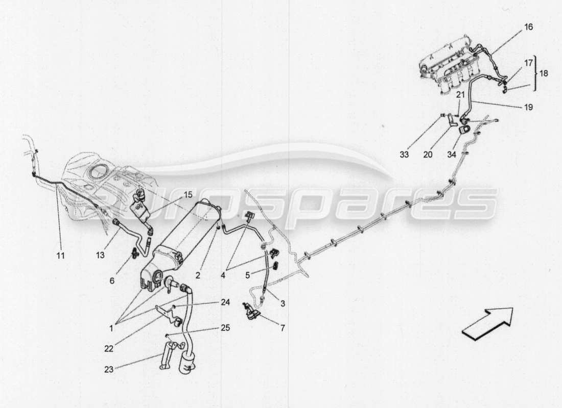 Maserati QTP. V8 3.8 530bhp 2014 Auto fuel vapour recirculation system Part Diagram