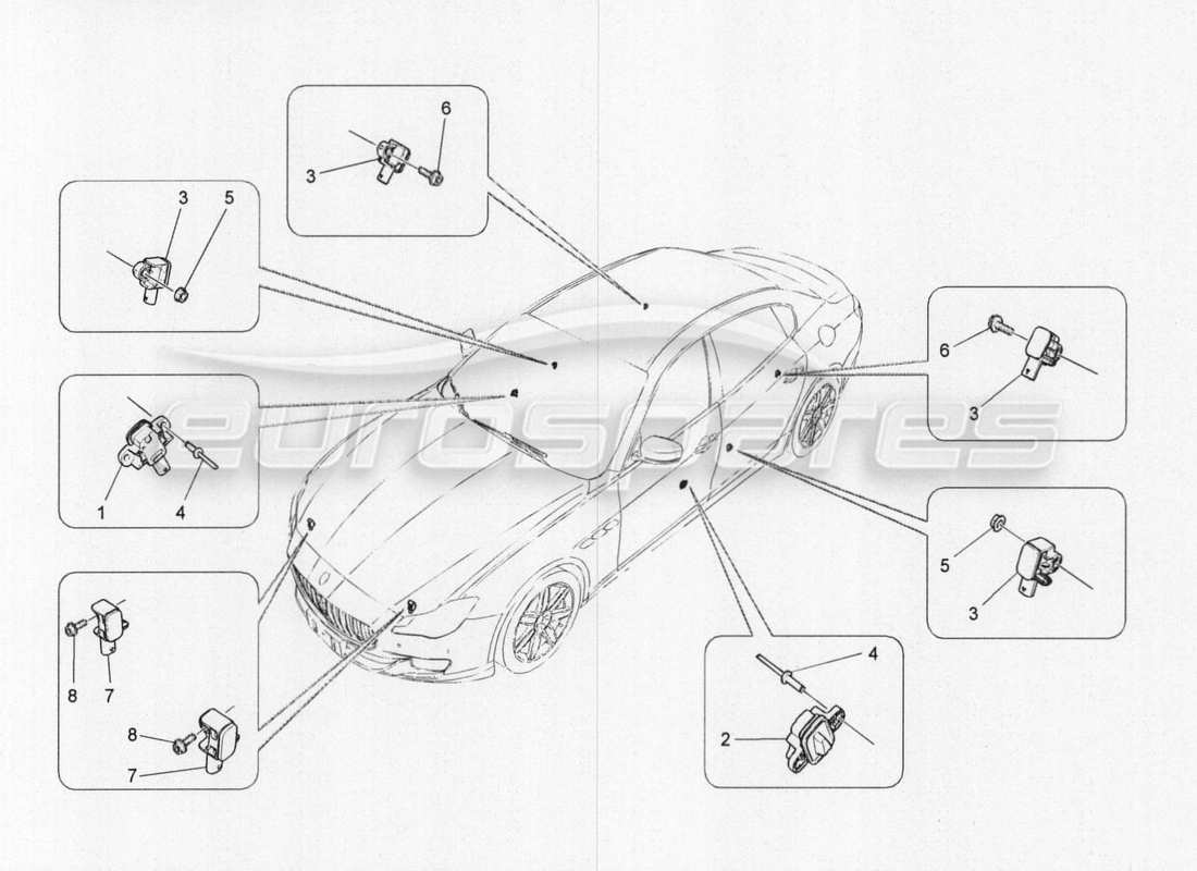 Maserati QTP. V8 3.8 530bhp 2014 Auto CRASH SENSORS Part Diagram