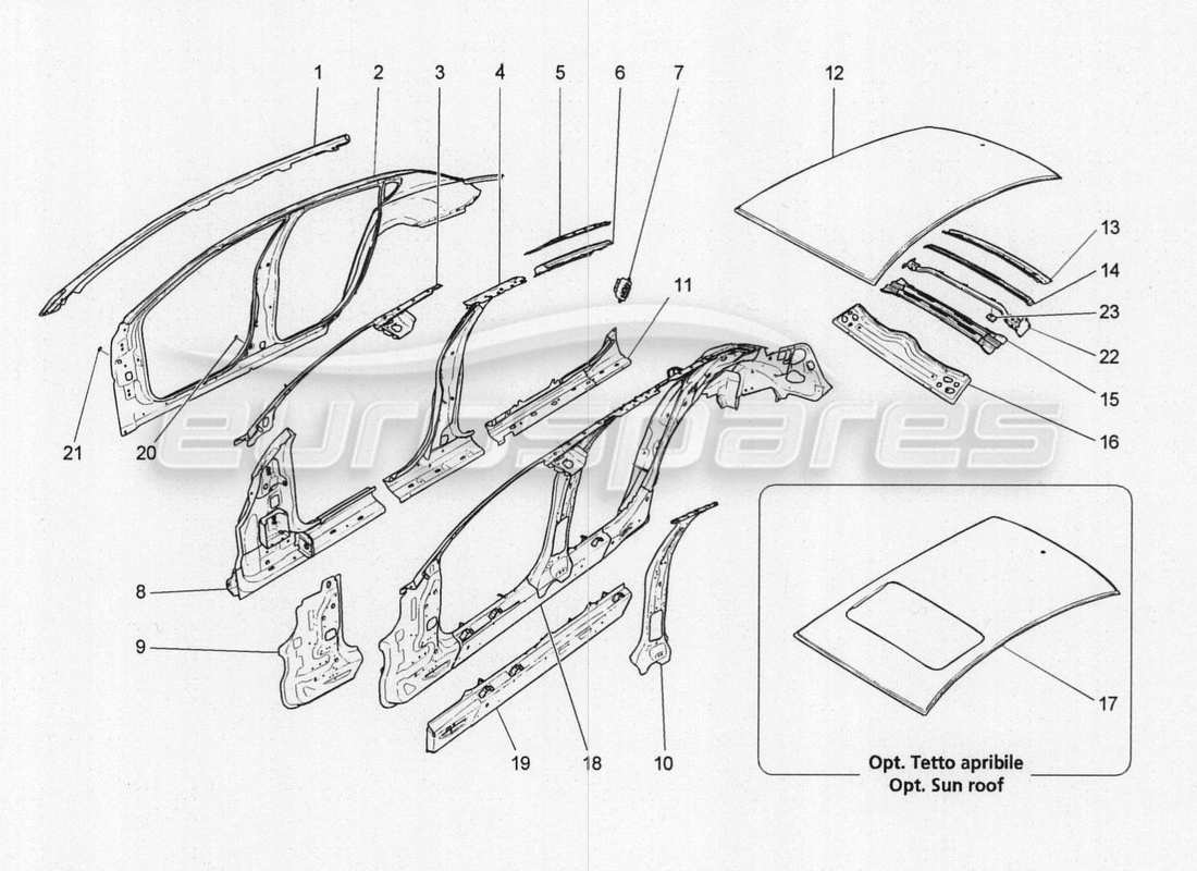 Maserati QTP. V8 3.8 530bhp 2014 Auto BODYWORK AND CENTRAL OUTER TRIM PANELS Part Diagram