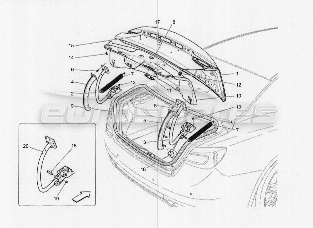 Maserati QTP. V8 3.8 530bhp 2014 Auto REAR LID Part Diagram