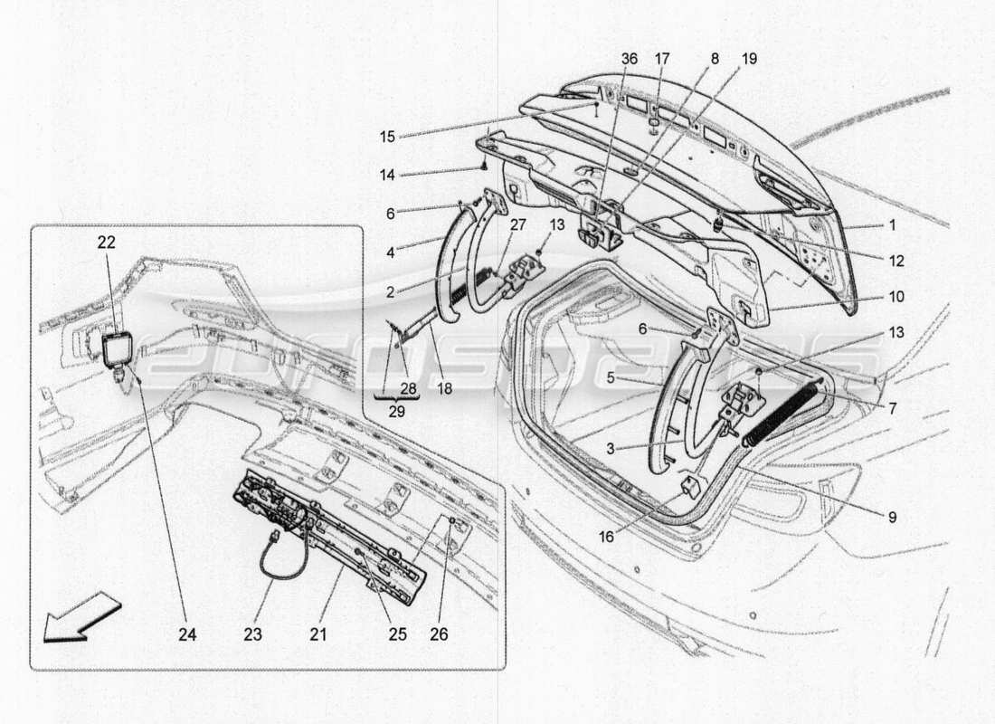 Maserati QTP. V8 3.8 530bhp 2014 Auto REAR LID Part Diagram