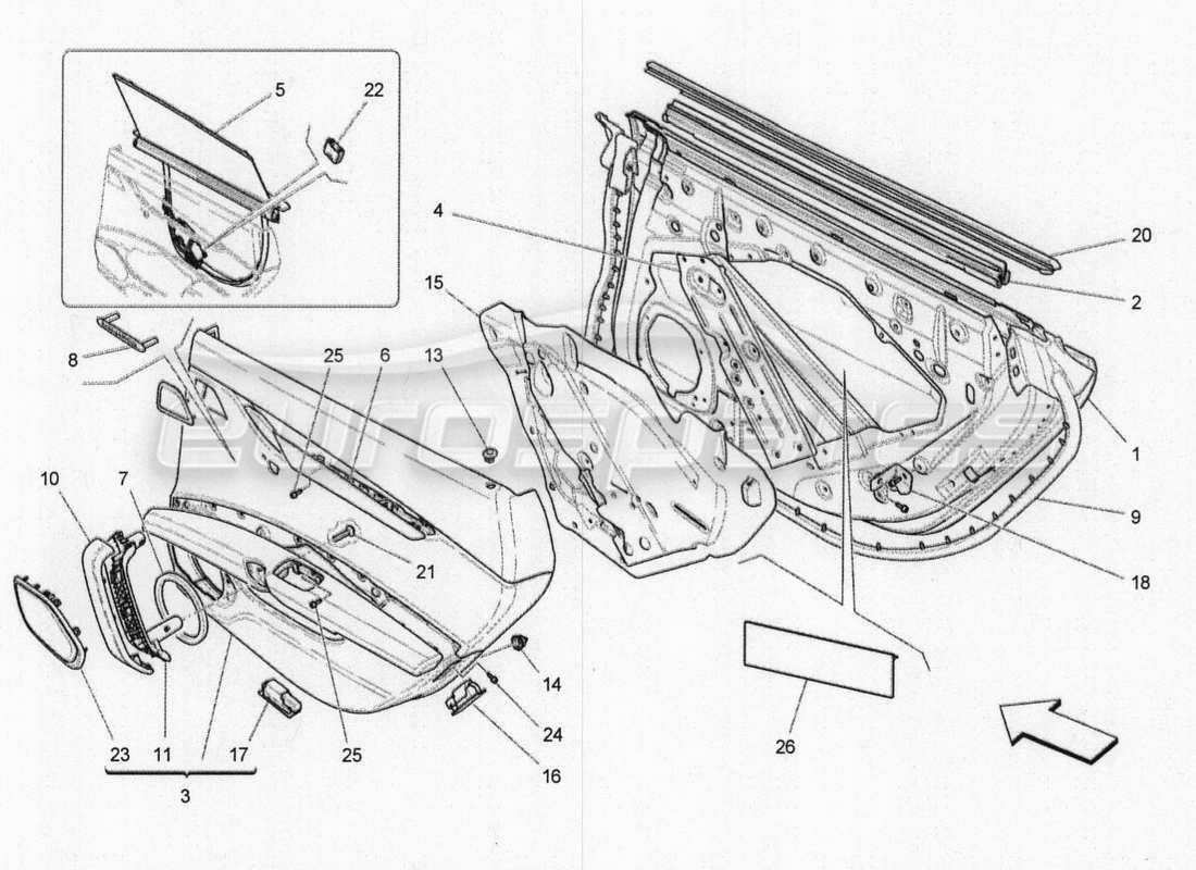 Maserati QTP. V8 3.8 530bhp 2014 Auto rear doors: trim panels Part Diagram