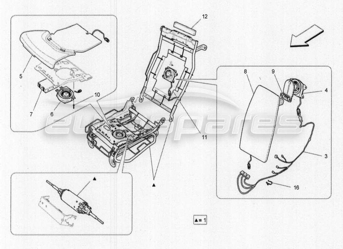 Maserati QTP. V8 3.8 530bhp 2014 Auto rear seats: mechanics and electronics Part Diagram