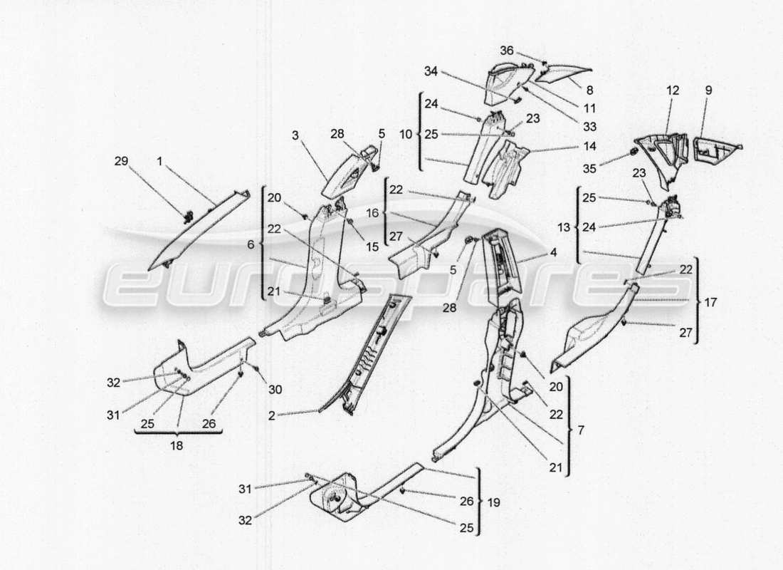 Maserati QTP. V8 3.8 530bhp 2014 Auto PASSENGER COMPARTMENT B PILLAR TRIM PANELS AND SIDE PANELS Part Diagram