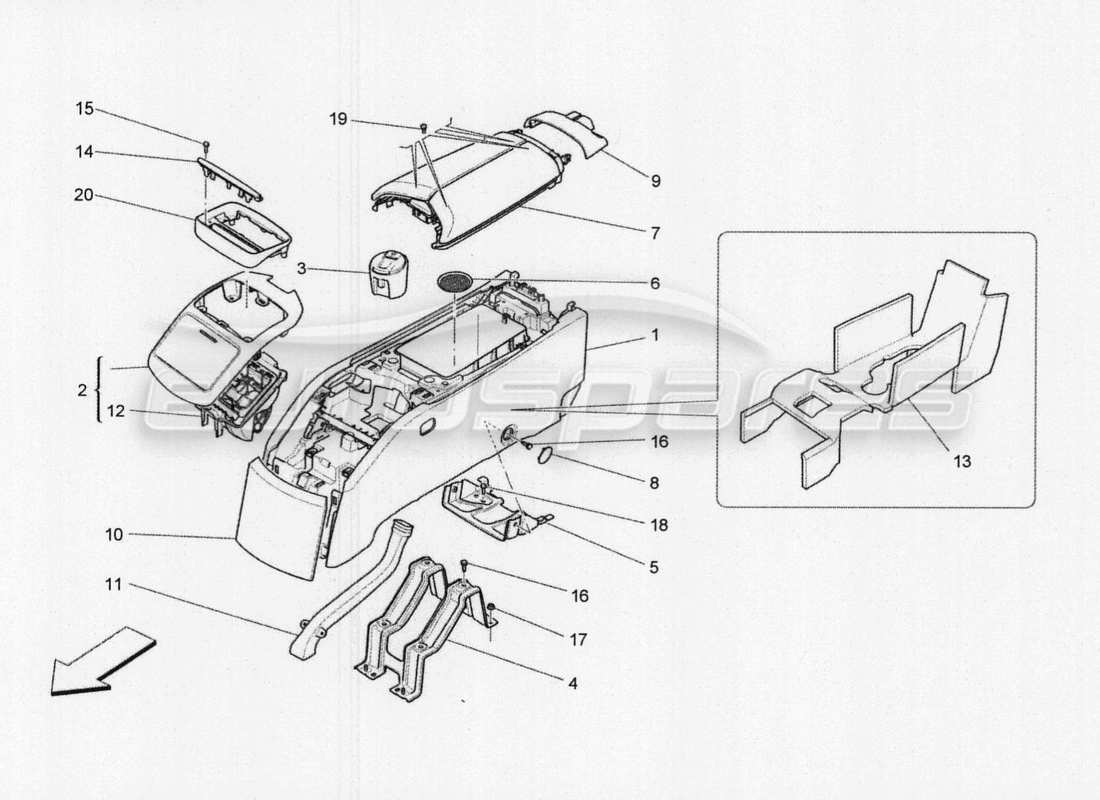 Maserati QTP. V8 3.8 530bhp 2014 Auto accessory console and rear console Part Diagram
