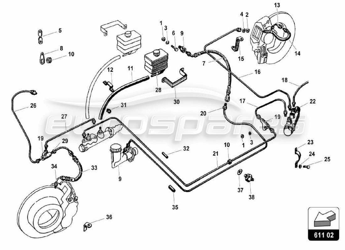 Lamborghini Miura P400S Brake System Part Diagram
