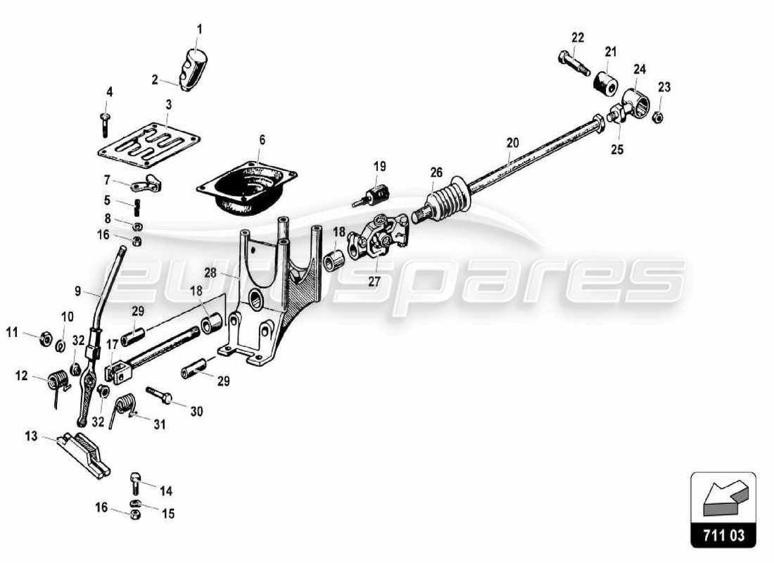 Lamborghini Miura P400S Manual Transmission Controls Part Diagram