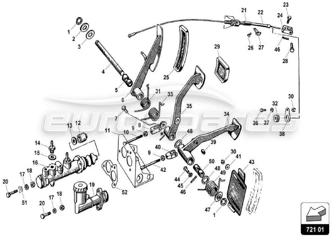 Lamborghini Miura P400S Brake And Clutch Pedal Part Diagram
